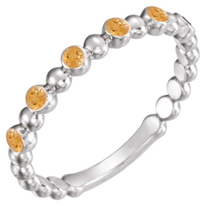 14K White Natural Citrine Stackable Ring