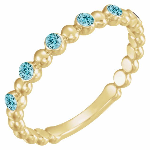 14K Yellow Natural Blue Zircon Stackable Ring