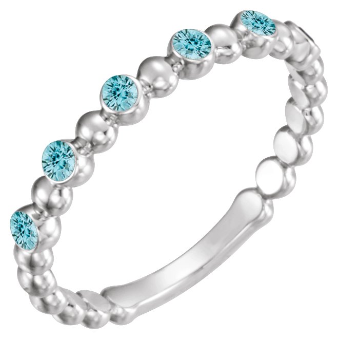 14K White Natural Blue Zircon Stackable Ring