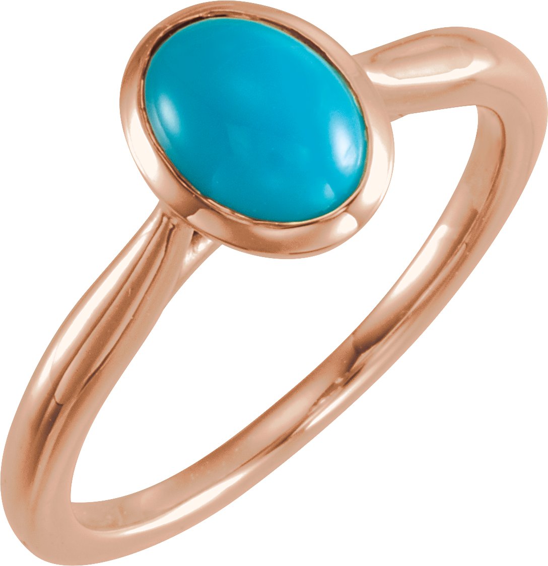 14K Rose 8x6 mm Oval Cabochon Turquoise Ring