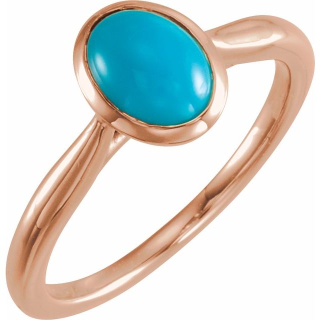 14K Rose 8x6 mm Natural Turquoise Cabochon Ring