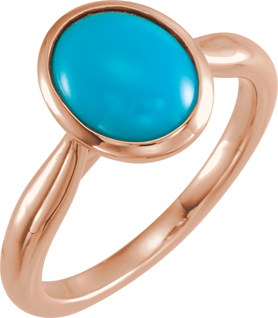 14K Rose 10x8 mm Oval Cabochon Turquoise Ring