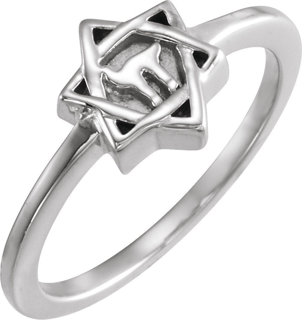 14K White Star of David Ring