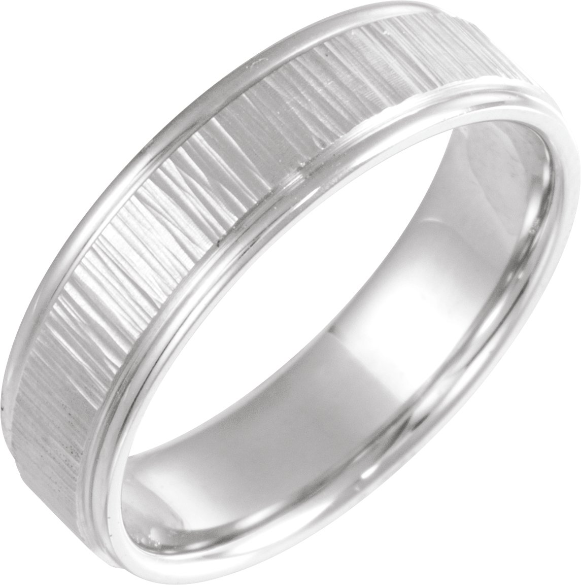 14K White 6 mm Tree Bark Pattern Band Size 10