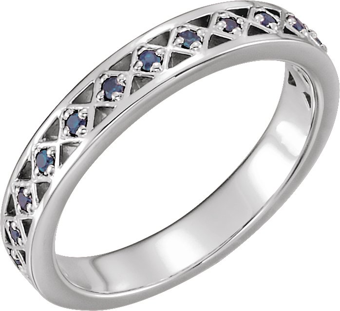 14K White Natural Blue Sapphire Stackable Ring