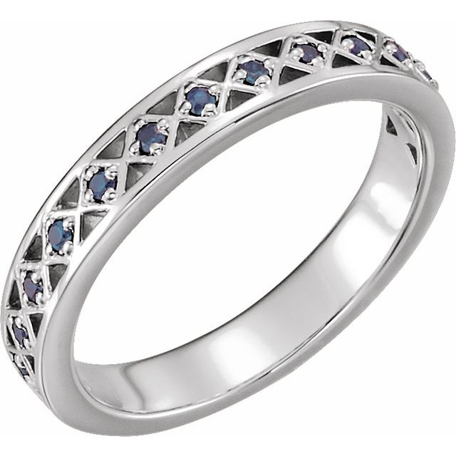 14K White Blue Sapphire Stackable Ring   