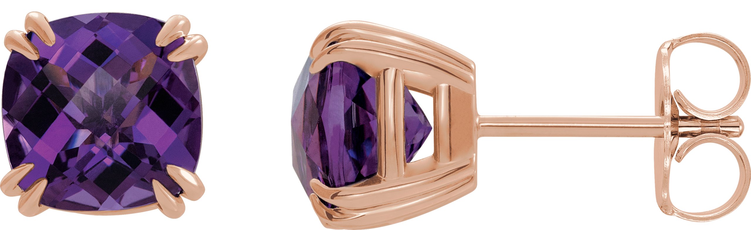14K Rose 6x6 mm Cushion Natural Amethyst Earrings