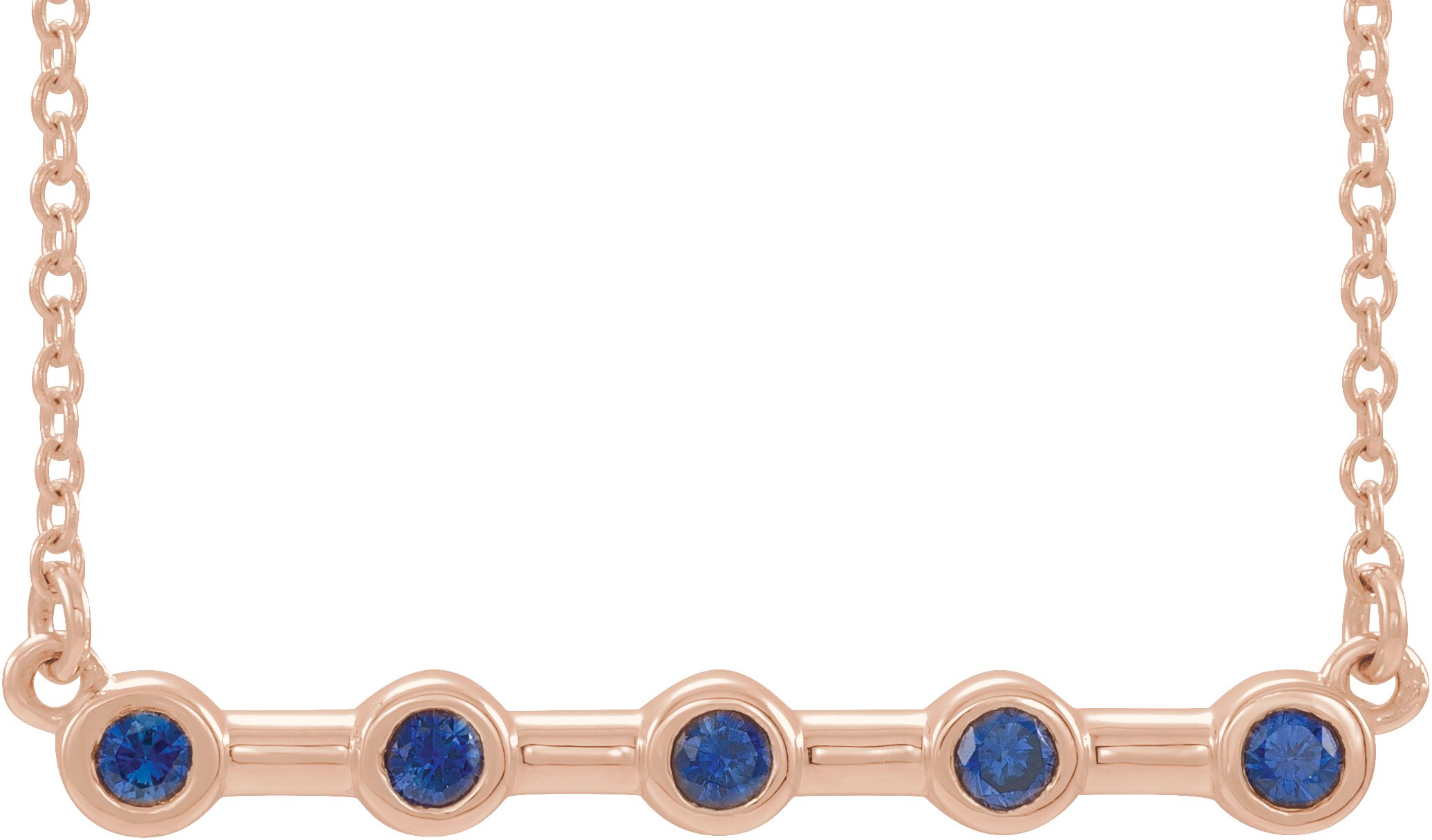 14K Rose Blue Sapphire Bezel-Set Bar 16" Necklace          