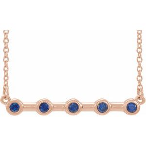14K Rose Blue Sapphire Bezel-Set Bar 16" Necklace          
