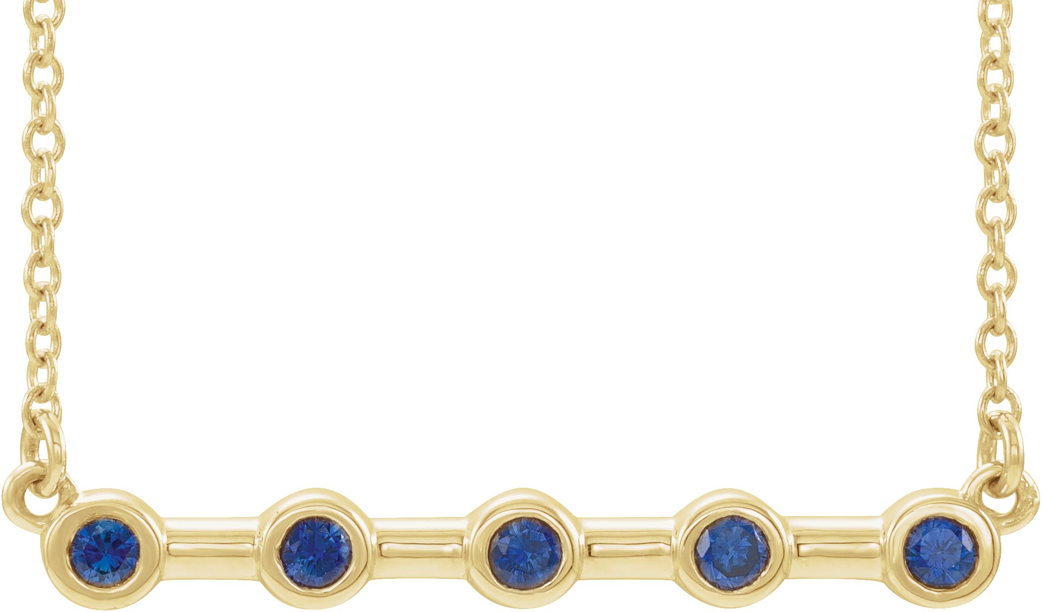 14K Yellow Natural Blue Sapphire Bezel-Set Bar 16" Necklace