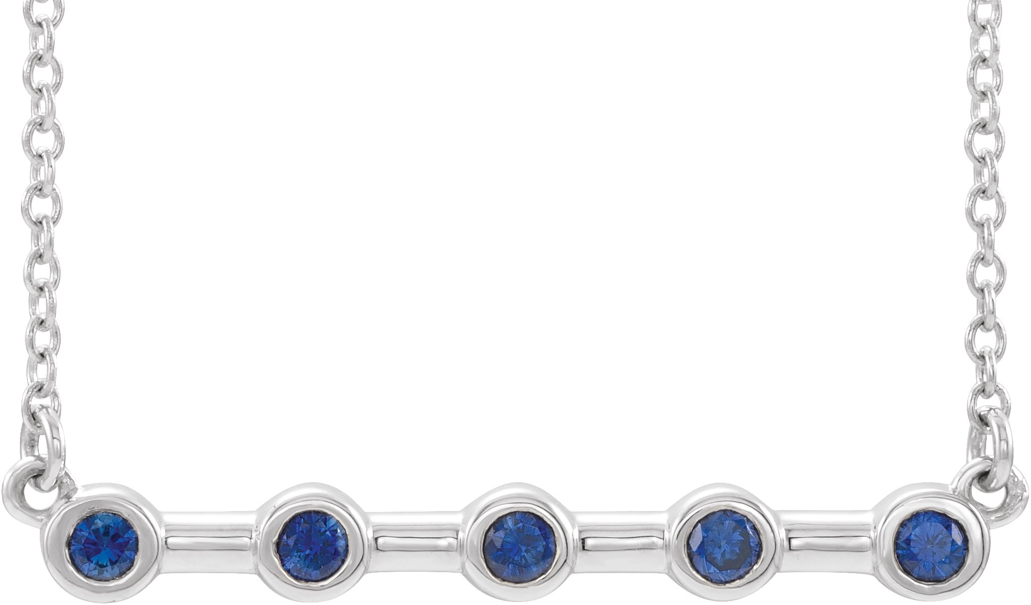 14K White Blue Sapphire Bezel-Set 16" Bar Necklace          