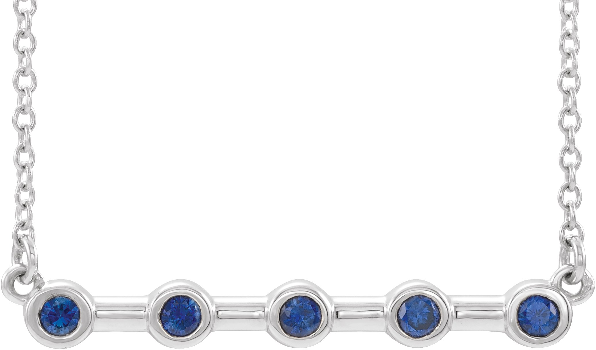 14K White Lab-Grown Blue Sapphire Bezel-Set Bar 16 Necklace