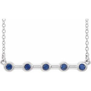 14K White Lab-Grown Blue Sapphire Bezel-Set Bar 16" Necklace