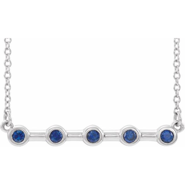 14K White Lab-Grown Blue Sapphire Bezel-Set Bar 16" Necklace