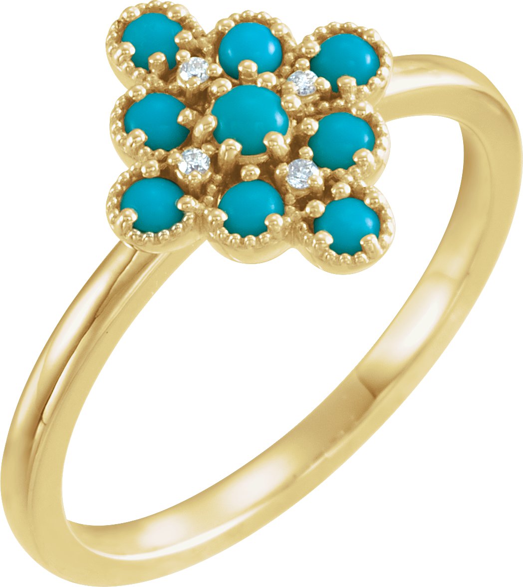 14K Yellow Natural Turquoise & .02 CTW Natural Diamond Ring