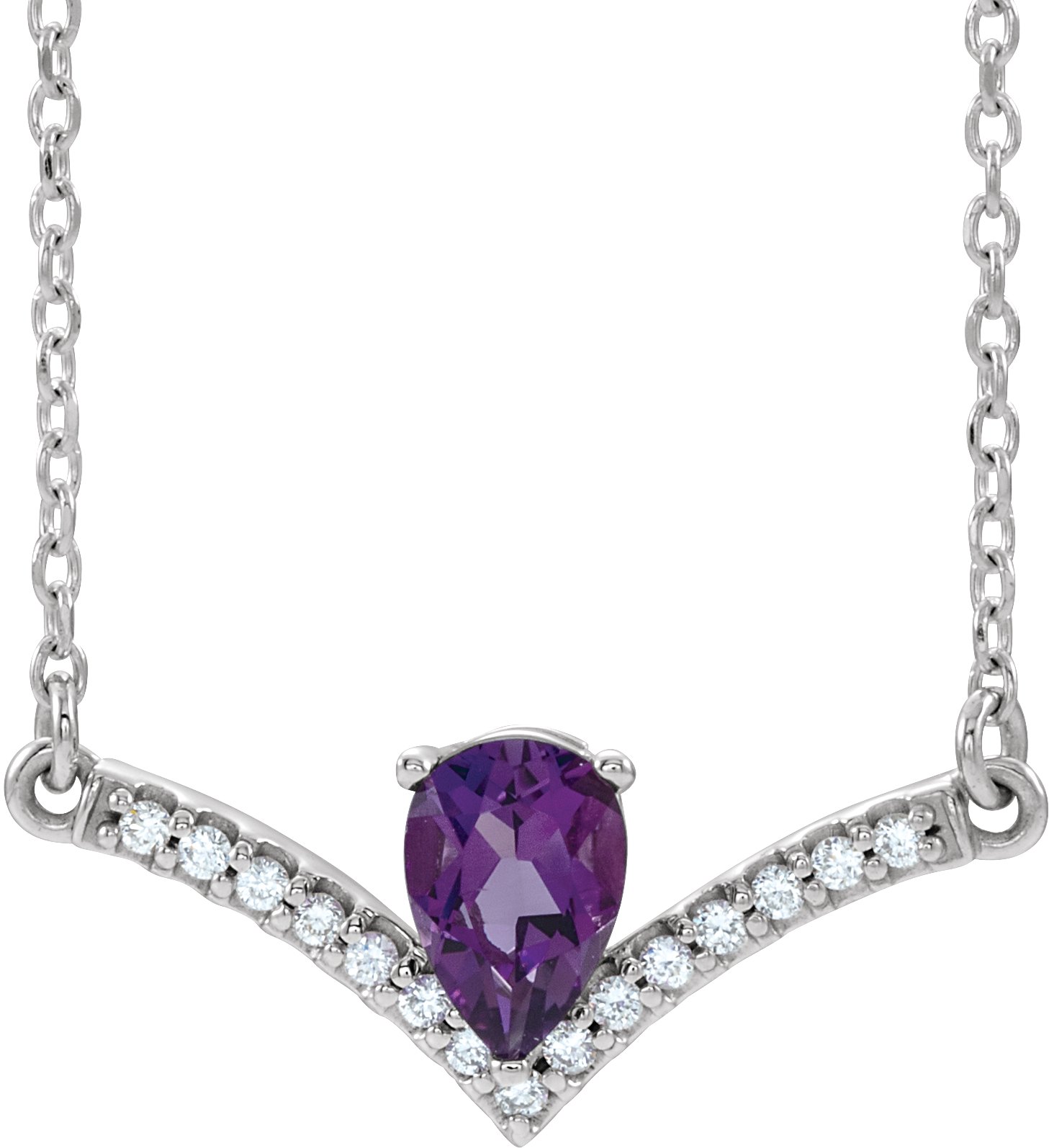 14K White Natural Natural Amethyst & .06 CTW Natural Diamond 18" Necklace