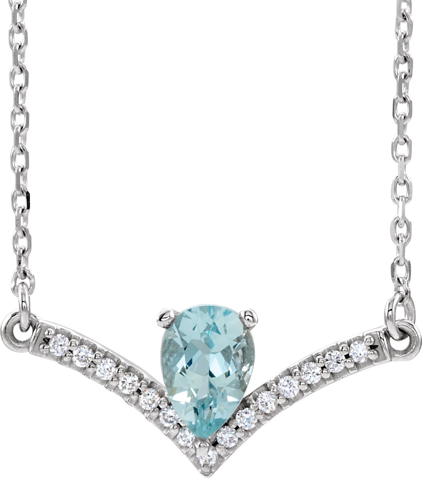 14K White Aquamarine & .06 CTW Diamond 18" Necklace            