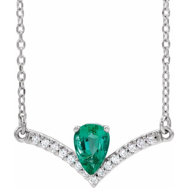 14K White Lab-Grown Emerald & .06 CTW Natural Diamond 16