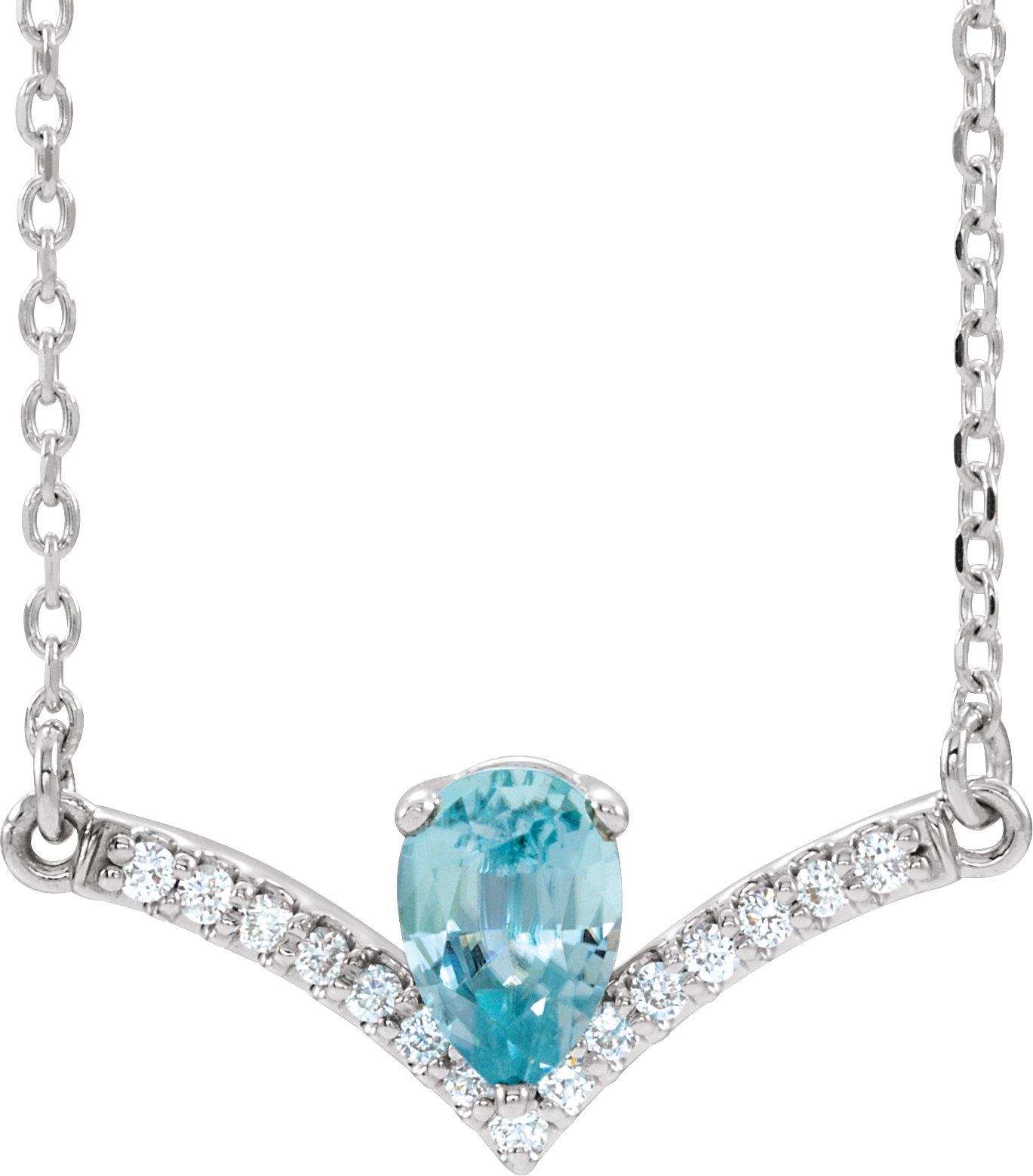 14K White Natural Blue Zircon & .06 CTW Natural Diamond 18" Necklace
