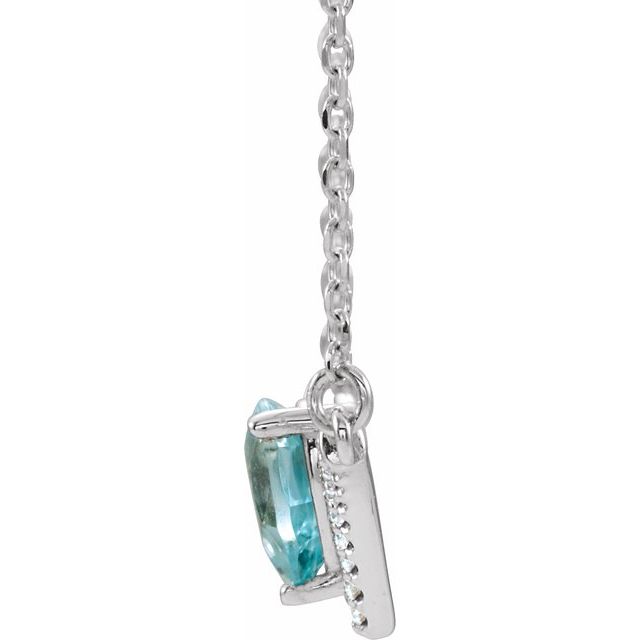 14K White Blue Zircon & .06 CTW Diamond 18 Necklace        