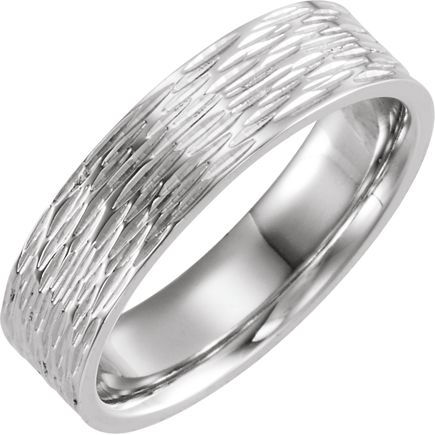 14K White 6 mm Tree Bark Pattern Band Size 10