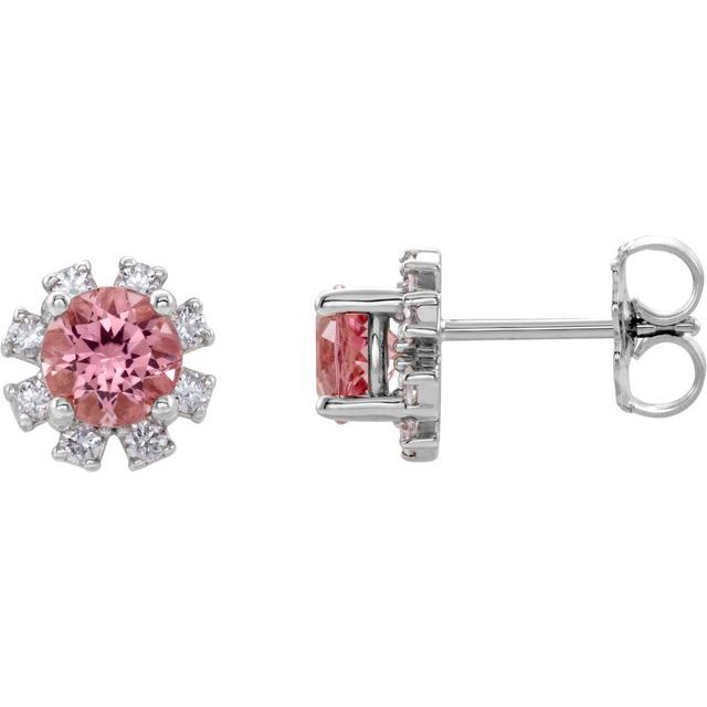 Sterling Silver Natural Pink Tourmaline & .06 CTW Natural Diamond Earrings