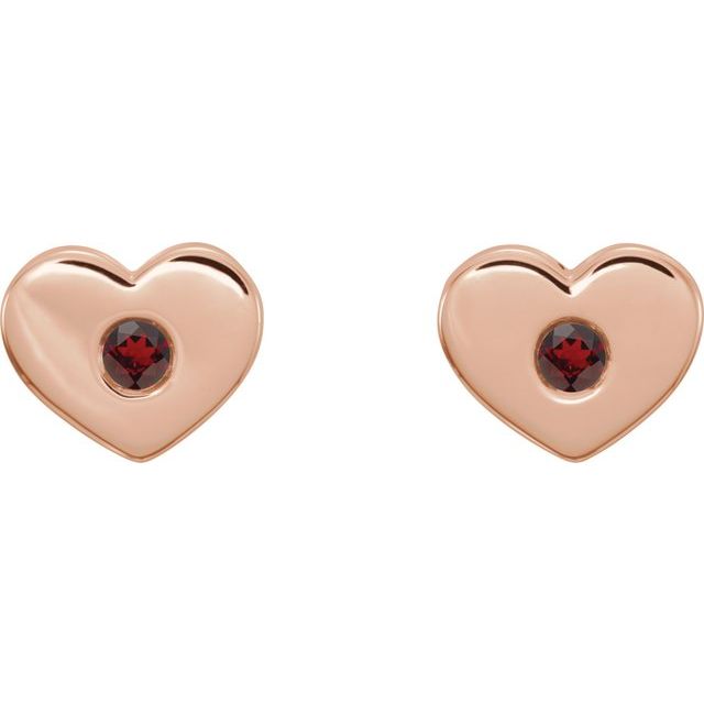 14K Rose Natural Mozambique Garnet Heart Earrings