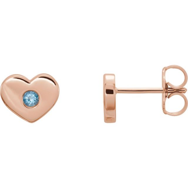14K Rose Natural Aquamarine Heart Earrings