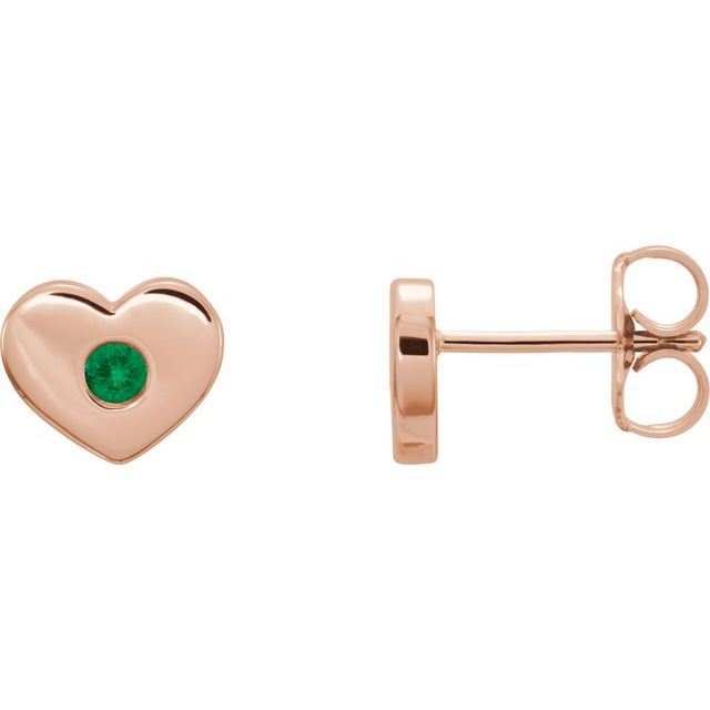 14K Rose Lab-Grown Emerald Heart Earrings       