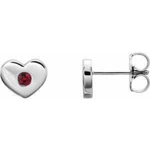 14K White Ruby Heart Earrings
