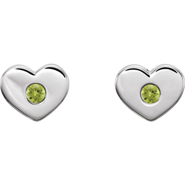 Sterling Silver Natural Peridot Heart Earrings