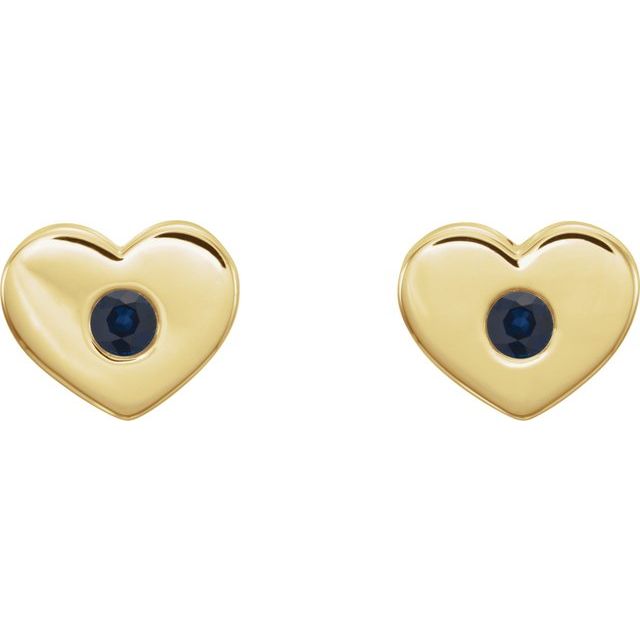 14K Yellow Blue Sapphire Heart Earrings