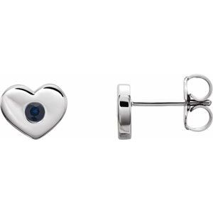 14K White Blue Sapphire Heart Earrings