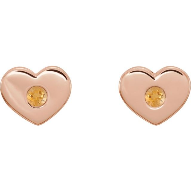 14K Rose Natural Citrine Heart Earrings