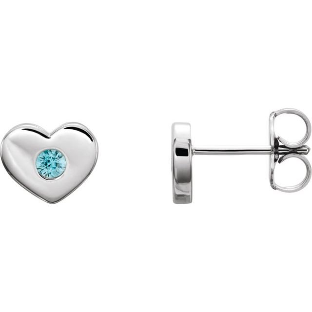 Sterling Silver Natural Blue Zircon Heart Earrings