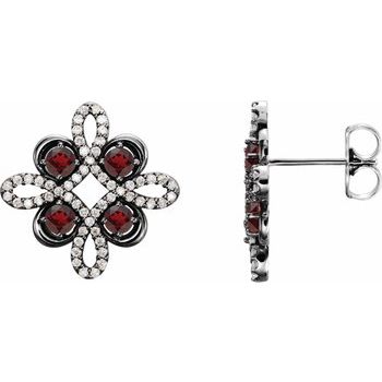 Sterling Silver Mozambique Garnet and .25 CTW Diamond Earrings Ref 14095796