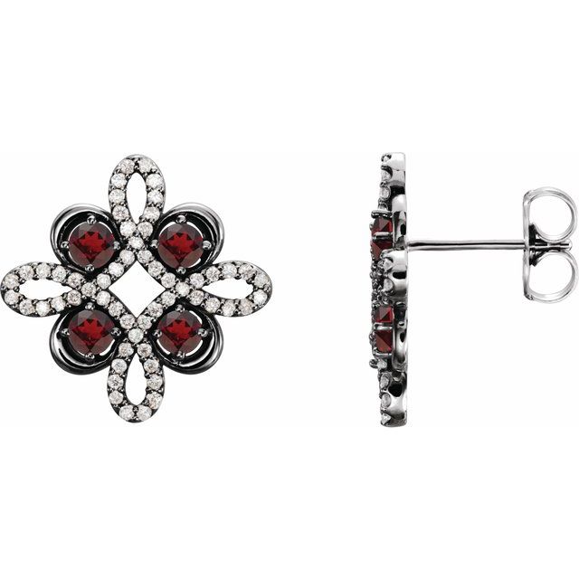 Sterling Silver Natural Mozambique Garnet & 1/4 CTW Natural Diamond Earrings