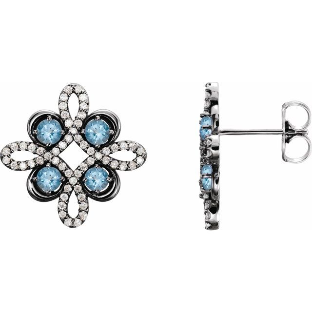 Sterling Silver Natural Aquamarine & 1/4 CTW Natural Diamond Earrings