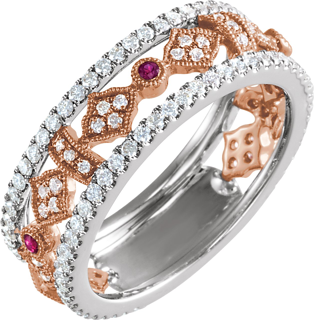 14K White & Rose Ruby & 3/4 CTW Diamond Ring