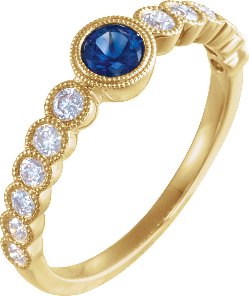 14K Yellow Natural Blue Sapphire & 1/2 CTW Diamond Ring