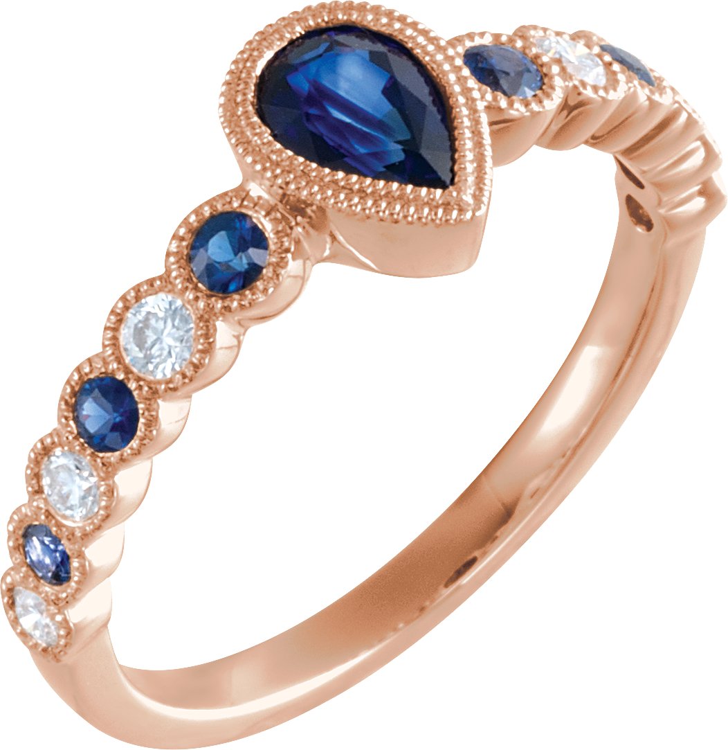 14K Rose Natural Blue Sapphire & 1/6 CTW Diamond Ring