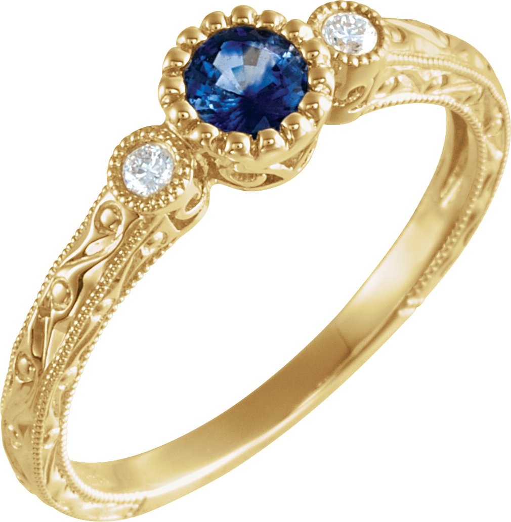 14K Yellow Blue Sapphire and .04 CTW Diamond Ring Ref 14605235