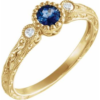 14K Yellow Blue Sapphire and .04 CTW Diamond Ring Ref 14605235