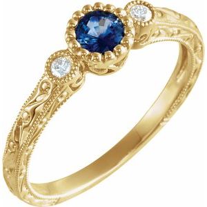 14K Yellow Blue Sapphire & .04 CTW Diamond Ring