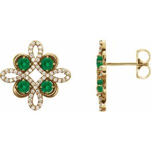 14K Yellow Natural Emerald & 1/4 CTW Natural Diamond Earrings