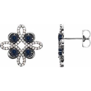 14K White Lab-Grown Blue Sapphire & 1/4 CTW Natural Diamond Earrings