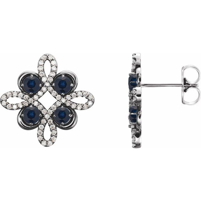 14K White Lab-Grown Blue Sapphire & 1/4 CTW Natural Diamond Earrings