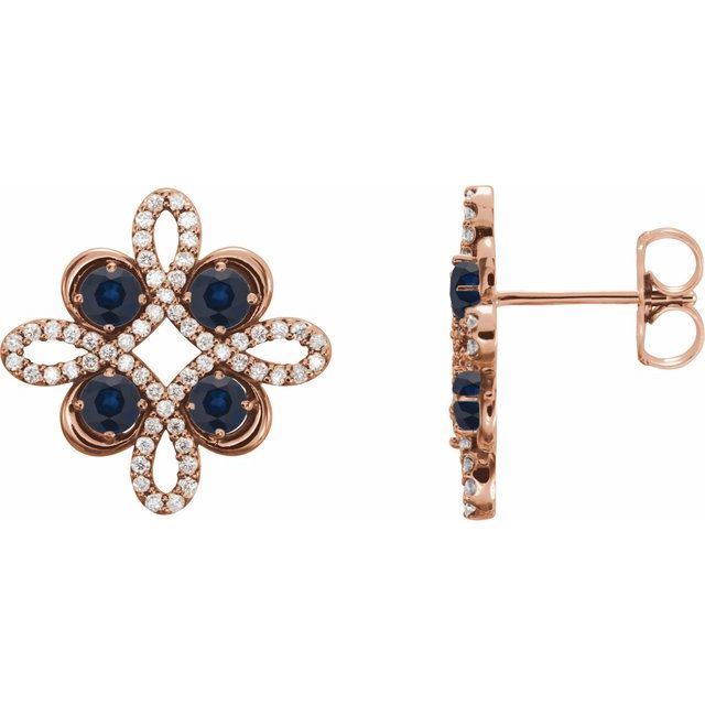 14K Rose Natural Blue Sapphire & 1/4 CTW Natural Diamond Earrings