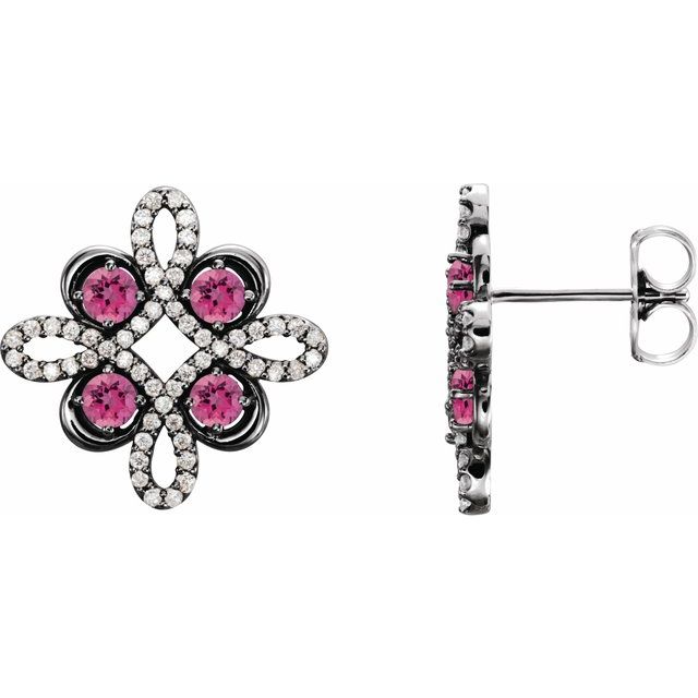 Sterling Silver Natural Pink Tourmaline & 1/4 CTW Natural Diamond Earrings