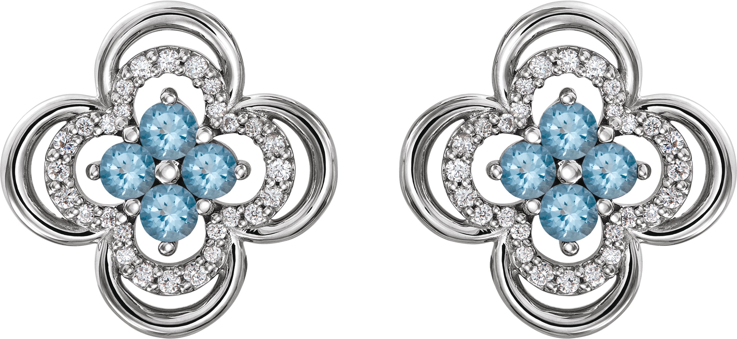 14K White Aquamarine & 1/5 CTW Diamond Clover Earrings          